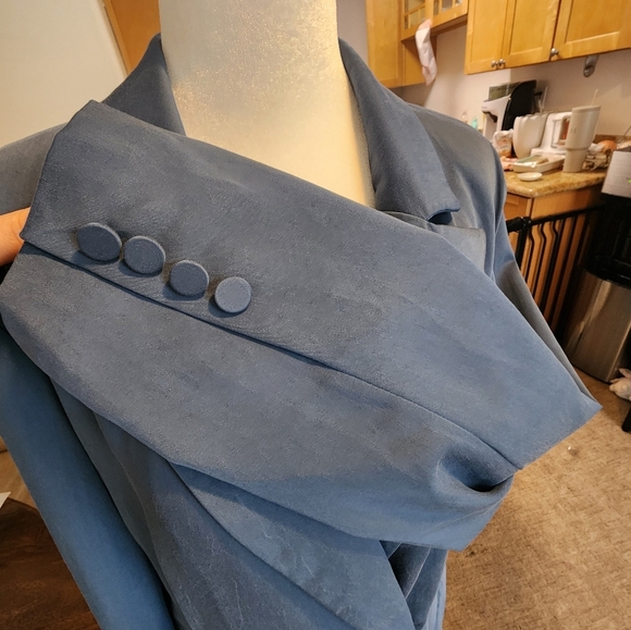 NwT 7 For All Mankind Long Line Trench Blazer Blue Size Large Spring Coat - Picture 9 of 11